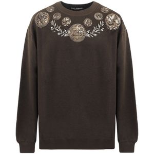 Dolce & Gabbana, Sweatshirts & Hoodies, Heren, Bruin, M, Heren Coin Print Inside-out Bruin