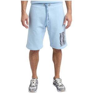 Carlo Colucci, Korte broeken, Heren, Blauw, M, Korte Gebreide Snijverhaal De Pasquale Herenshorts