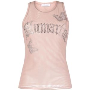 Blumarine, Roze Logo Mesh Tanktop Roze, Dames, Maat:M