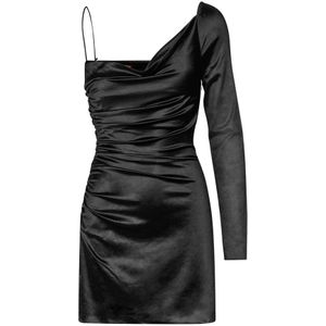 Stine Goya, Kleedjes, Dames, Zwart, M, Polyester, Jet Black Gerimpelde One-Shoulder Jurk