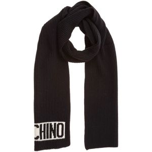 Moschino, Wollen Sjaal met Logo Borduursels Zwart, Dames, Maat:ONE Size
