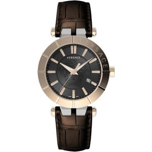 Versace, V-Race Restyling Leren Horloge Datumvenster Bruin, Heren, Maat:ONE Size