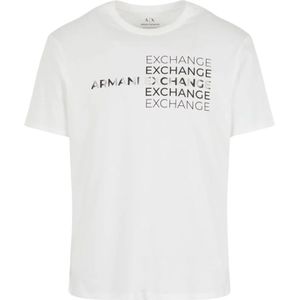 Armani Exchange, Tops, Dames, Wit, L, Katoen, Multi Logo Katoenen T-shirt - Klassieke pasvorm