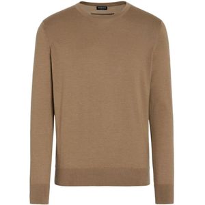 Z Zegna, Beige Crew-Neck Sweater Bruin, Heren, Maat:M