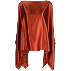 Gianluca Capannolo, Zijden Elastische Poncho Top, Asymmetrisch Ontwerp Oranje, Dames, Maat:L