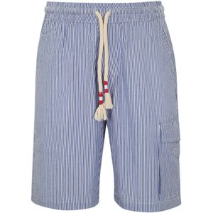 MC2 Saint Barth, Blauwe Linnen Gestreepte Shorts Blauw, Heren, Maat:M