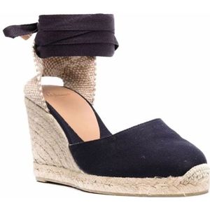 Castañer, Schoenen, Dames, Blauw, 37 EU, Blauwe Wedge Espadrilles met Logo Hak