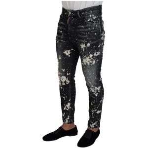 Dsquared2, Jeans, Heren, Grijs, M, Denim, Grijze Splash Skinny Denim Jeans