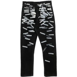 Pleasures, Jeans, Heren, Zwart, W34, Slim-Fit Logo Print Jeans