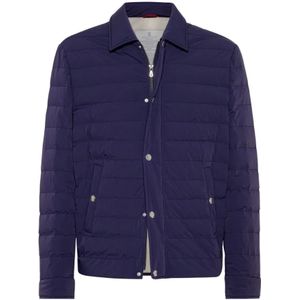 Brunello Cucinelli, Jassen, Heren, Blauw, M, Gewatteerde Jas met Spreidkraag