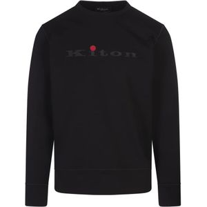 Kiton, Sweatshirts & Hoodies, Heren, Zwart, 2Xl, Katoen, Zwarte Sweatshirt met Logo en Ronde Hals