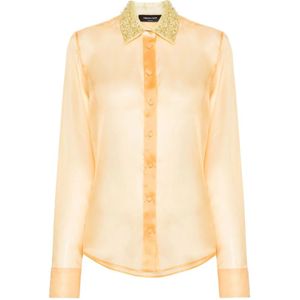 Fabiana Filippi, Blouses & Shirts, Dames, Oranje, L, Zijden Oranje Blouse Kraal Detail
