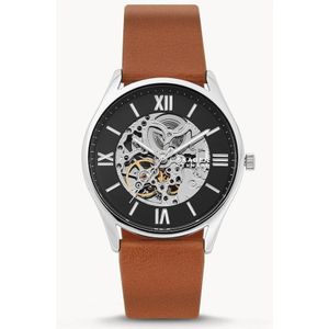 Skagen, Heren Leren Automatisch Horloge Zwarte Wijzerplaat Bruin, Dames, Maat:ONE Size