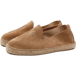 Manebí, Schoenen, Heren, Beige, 45 EU, Leer, Gewassen beige espadrilles met geborduurd motief