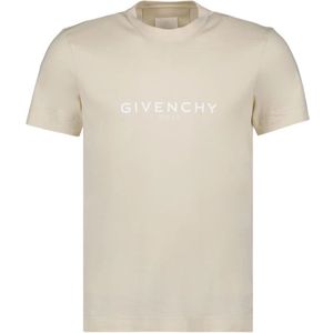 Givenchy, Tops, Heren, Beige, L, Katoen, Logo Print Ronde Hals T-shirt