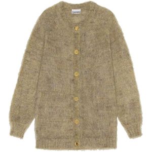 Ganni, Truien, Dames, Groen, M, Wol, Mohair Oversize Cardigan