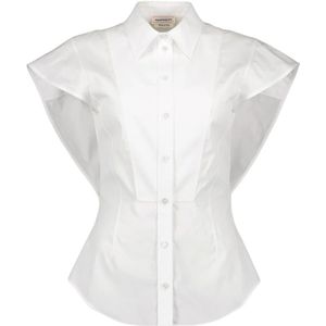 Alexander McQueen, Blouses & Shirts, Dames, Wit, S, Katoen, Shirt met uitsparingen