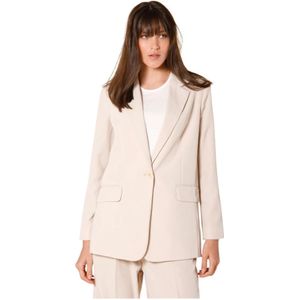 Mason's, Beige Dames Lange Blazer in Technische Stof Beige, Dames, Maat:L