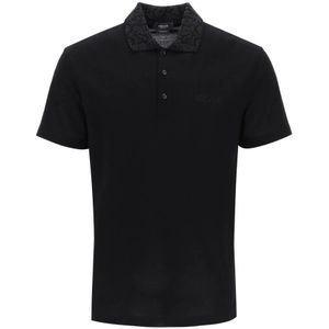 Versace, Polo Shirt met Kristalversiering Zwart, Heren, Maat:L