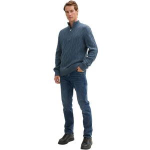 Tom Tailor, Truien, Heren, Blauw, XL, Gestructureerde Cable Knit Troyer Trui Blauw