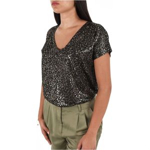 Molly Bracken, Tops, Dames, Zwart, XS, Polyester, Luipaardprint T-shirt - Korte mouw