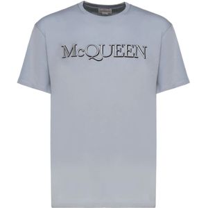 Alexander McQueen, Tops, Heren, Grijs, L, Katoen, Grijze Katoenen T-Shirt voor Heren