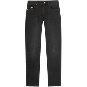 Versace, Zwarte Stretch-Katoenen Slim Fit Jeans Zwart, Heren, Maat:W32
