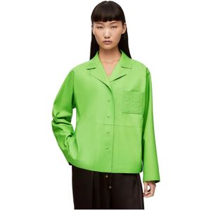 Loewe, Blouses & Shirts, Dames, Groen, L, Leer, Leren Pyjama Shirt - Groen Fluorescerend