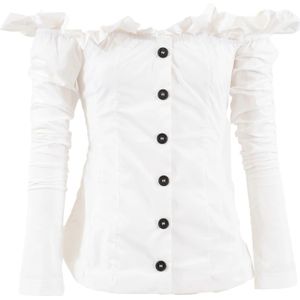 Philosophy di Lorenzo Serafini, Blouses & Shirts, Dames, Wit, S, Leer, Zomerse getailleerde blouse met vierkante kraag