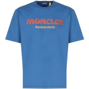 Moncler, Tops, Heren, Blauw, M, Katoen, Blauwe Katoenen T-shirts en Polos