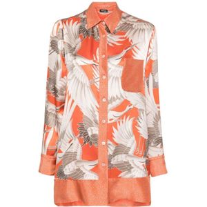 Kiton, Zijden Overhemd met Grafische Print Oranje, Dames, Maat:S