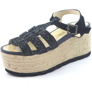 Espadrilles, Glitter Zwarte Spin Zwart, Dames, Maat:39 EU