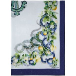 Roberto Cavalli, Accessoires, Dames, Veelkleurig, ONE Size, Blauwe Citroenprint Twill Sjaal