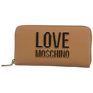 Love Moschino, Accessoires, Dames, Bruin, ONE Size, Ruime portemonnee met ritssluiting en goudkleurig logo