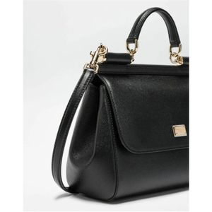 Dolce & Gabbana, Tassen, Dames, Zwart, ONE Size, Leer, Medium Sicily Bag In Dauphine Calfskin