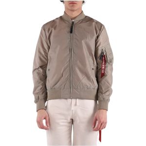 Alpha Industries, Jassen, Heren, Beige, S, Nylon, Klassieke Bomberjack met Ritssluiting