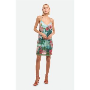 Pinko, Kleedjes, Dames, Groen, L, Polyester, Multicolor Fantasie Jurk met Palmen en Bloemen