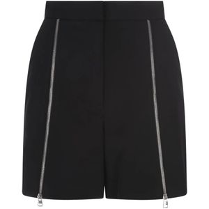 Alexander McQueen, Korte broeken, Dames, Zwart, S, Wol, Zwarte wollen shorts met hoge taille en zilverkleurige rits