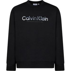 Calvin Klein, Sweatshirts & Hoodies, Heren, Zwart, S, Katoen, Zwart Logo Sweatshirt Katoen Ronde Hals