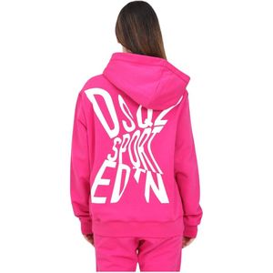 Dsquared2, Sweatshirts & Hoodies, Dames, Roze, M, Fuchsia Hoodie met Sport Edtn. 09 Print