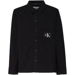Calvin Klein, Overhemden, Heren, Zwart, XL, Katoen, Zwart Logo Print Klassieke Kraag Shirt