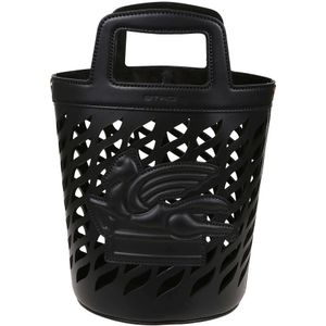 Etro, Gelaserde Leren Bucket Tas uit de Coffa Collectie Zwart, Dames, Maat:ONE Size