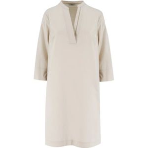 Peserico, Midi Jurk met Mandarin Kraag Beige, Dames, Maat:XL