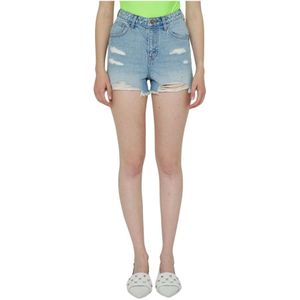 John Richmond, Lichte wassing denim shorts met rafelige zoom Blauw, Dames, Maat:W27