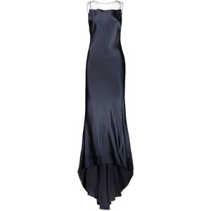 Maison Margiela, Mouwloze Maxi Jurk met Sleep Blauw, Dames, Maat:S