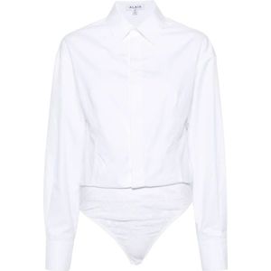 Alaïa, Tops, Dames, Wit, M, Katoen, Witte Katoenen Shirt Bodysuit