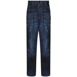 Dsquared2, Jeans, Heren, Blauw, M, Katoen, Blauwe Loose Fit Jeans met Patches