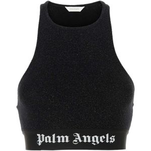 Palm Angels, Tops, Dames, Zwart, S, Zwart Viscose Blend Crop Top