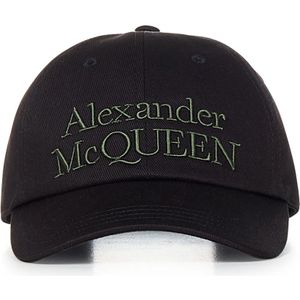 Alexander McQueen, Accessoires, Heren, Zwart, S, Katoen, Zwarte militair groene geborduurde hoed