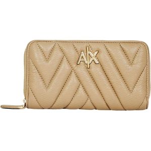 Armani Exchange, Accessoires, Dames, Beige, ONE Size, Polyester, Portemonnee met Zigzagsteek en Ritssluiting